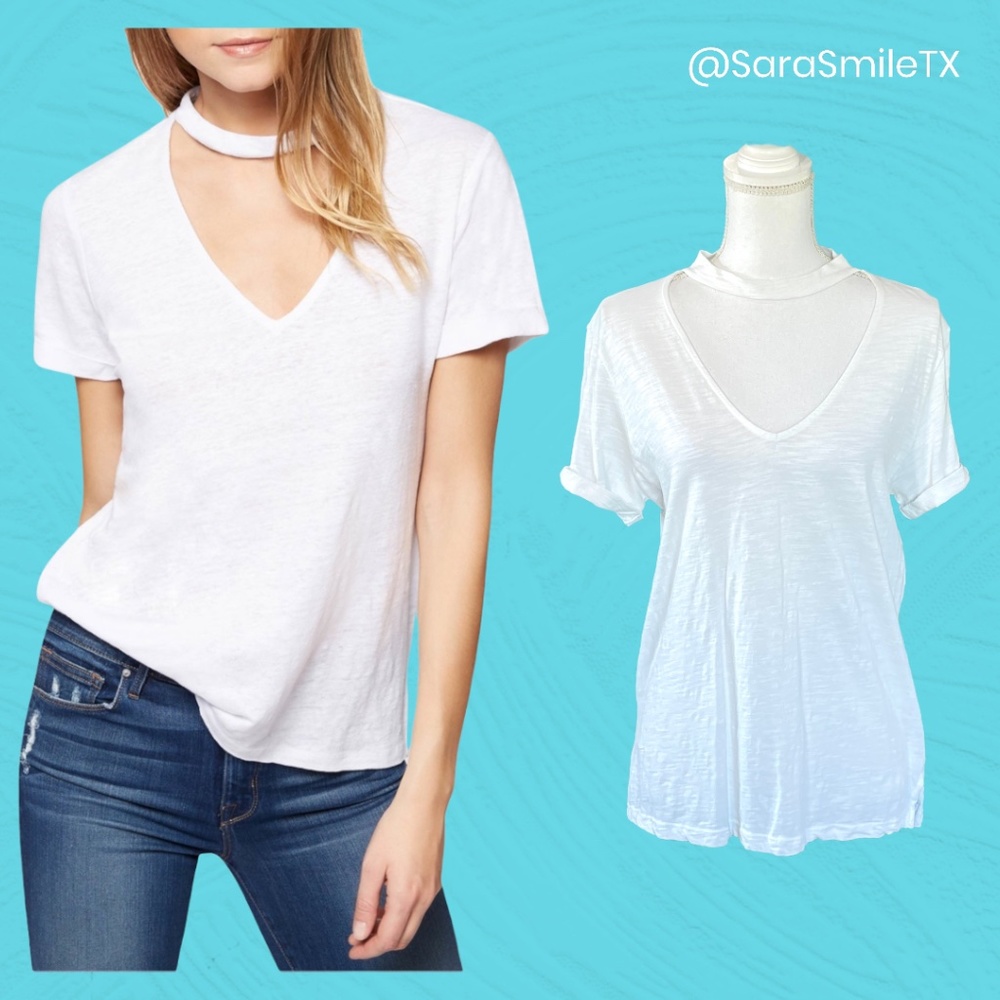 SANCTUARY - Joanna Choker - White Linen Cuffed Short Sleeve T-Shirt